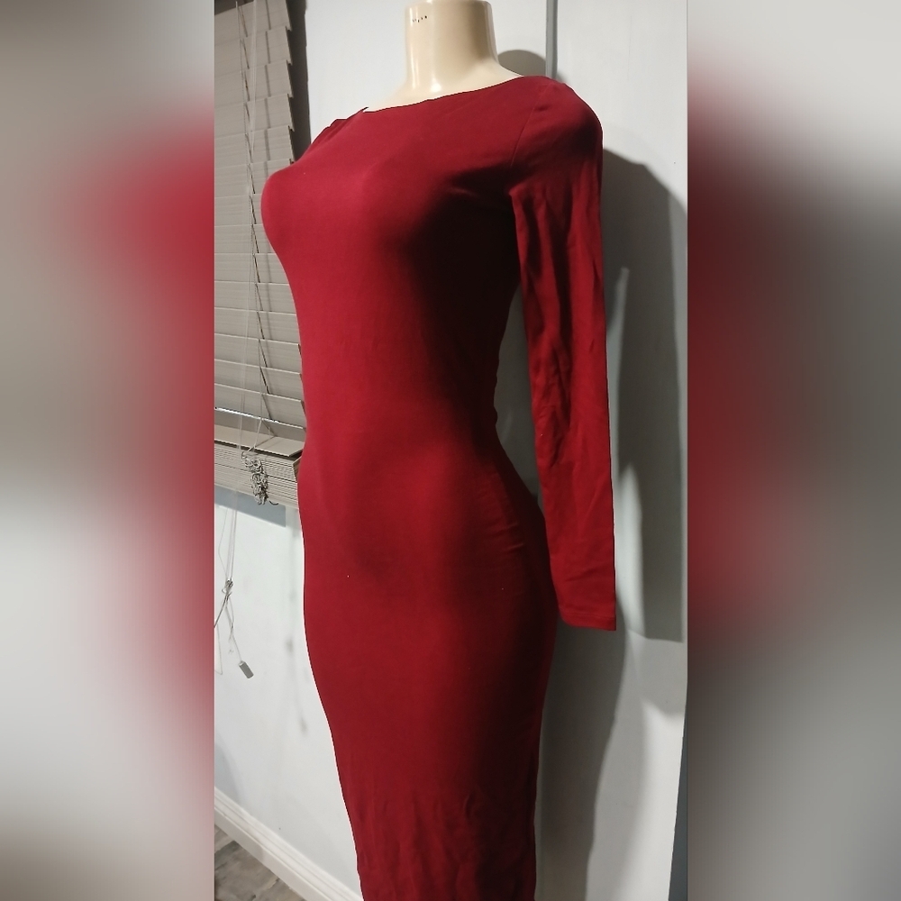 Wild Fable Elegant Burgundy Long Sleeve Dress - Picture 4 of 6